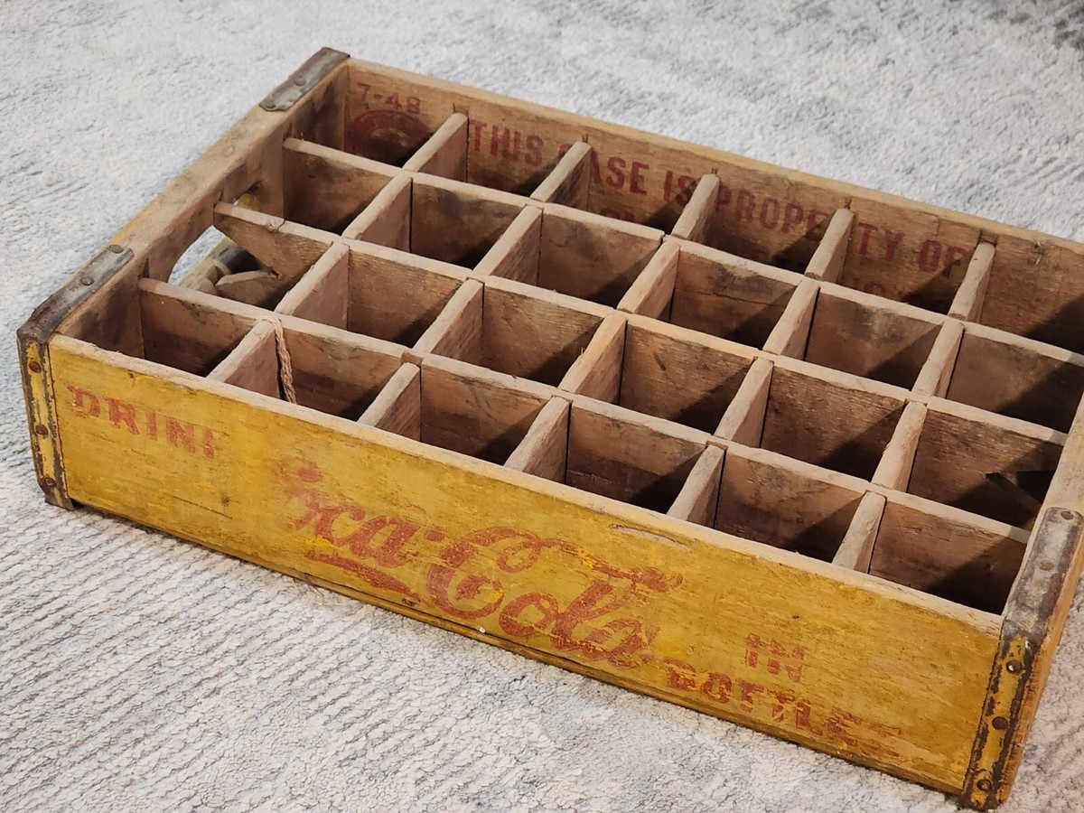 Coca-Cola ヴィンテージ木製ボックス Vintage 1940s? Coca-Cola Yellow Wood 24 Bottle Coke Crate Original