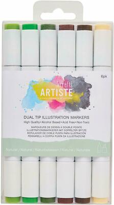 New Docrafts Dual Tip Illustration Markers Chisel/Brush 6 Pack Natural