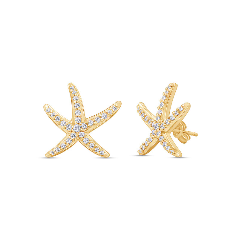 1/2ct Natural Diamond Starfish Stud Earrings 10K Solid Gold