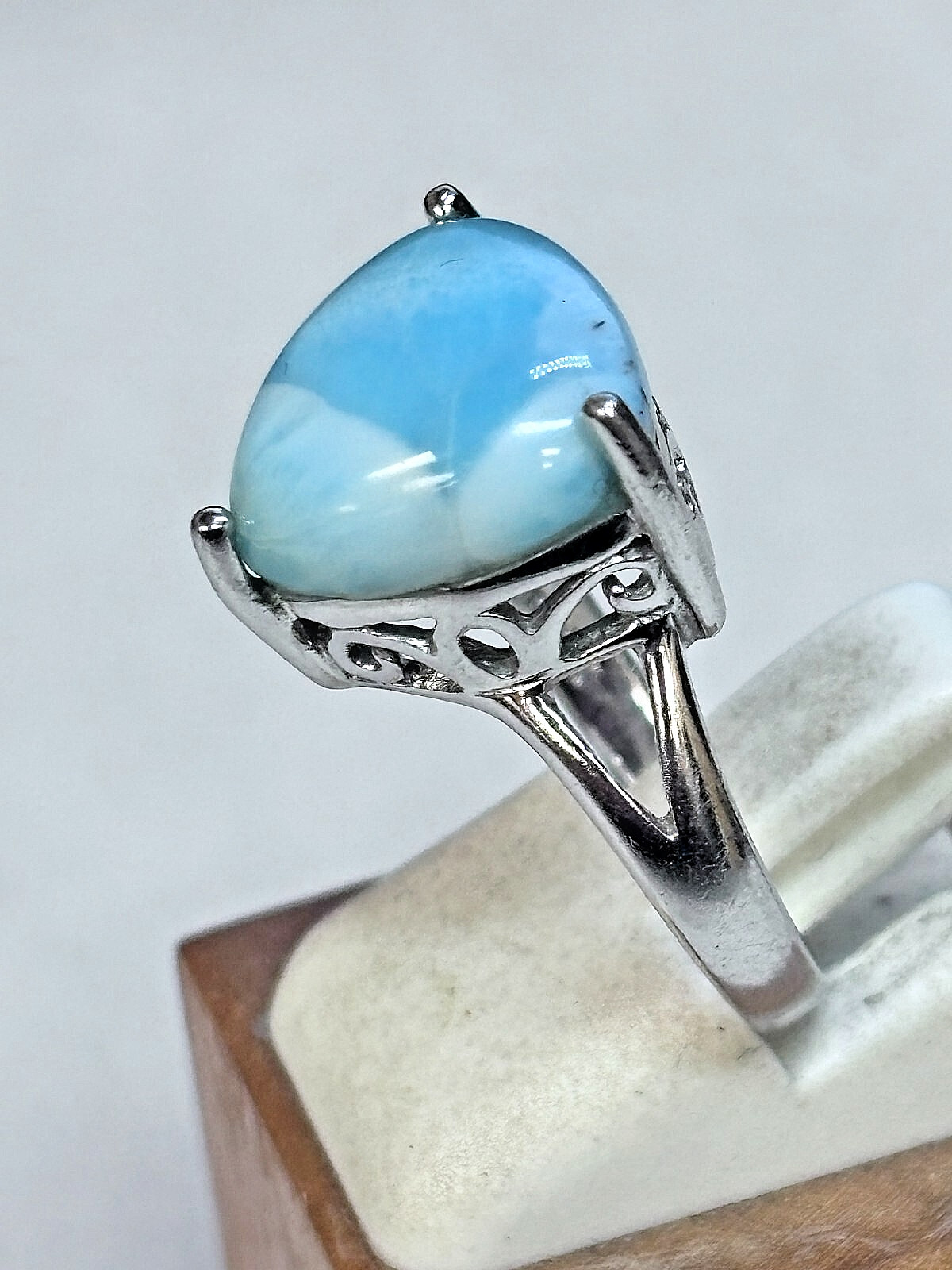 Sterling Silver Larimar Stone Statement Ring 4.7g… - image 3