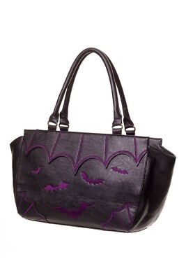 Banned Alternative Handtasche Bat Lila Handbag Fledermäuse Grusel Tasche Batcave