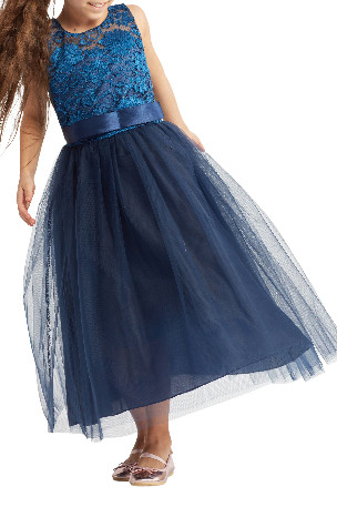 Vestido de Tul para Niña Margaret Azul Marino, Elegante para Eventos Especiales