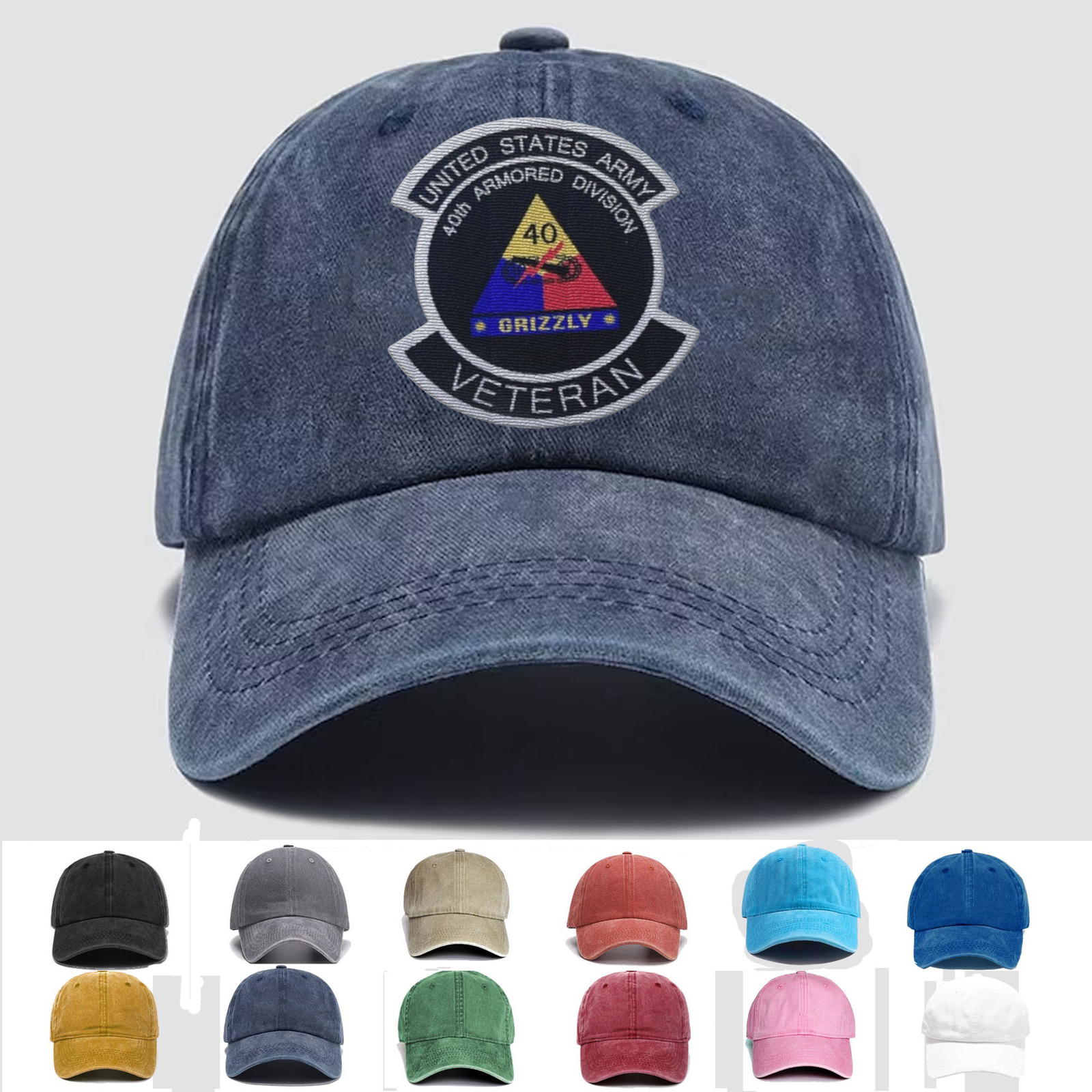 Custom Embroidered Hat US Army 40th Armored Division “Grizzly” Veteran, Gift