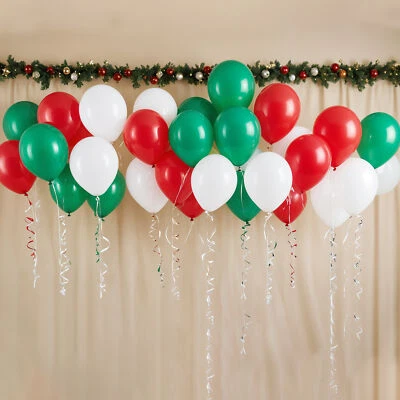 Navidad Liso Globos Látex Rojo Blanco & Verde Fiesta Cumpleaños Decoración - Imagen 1 de 3