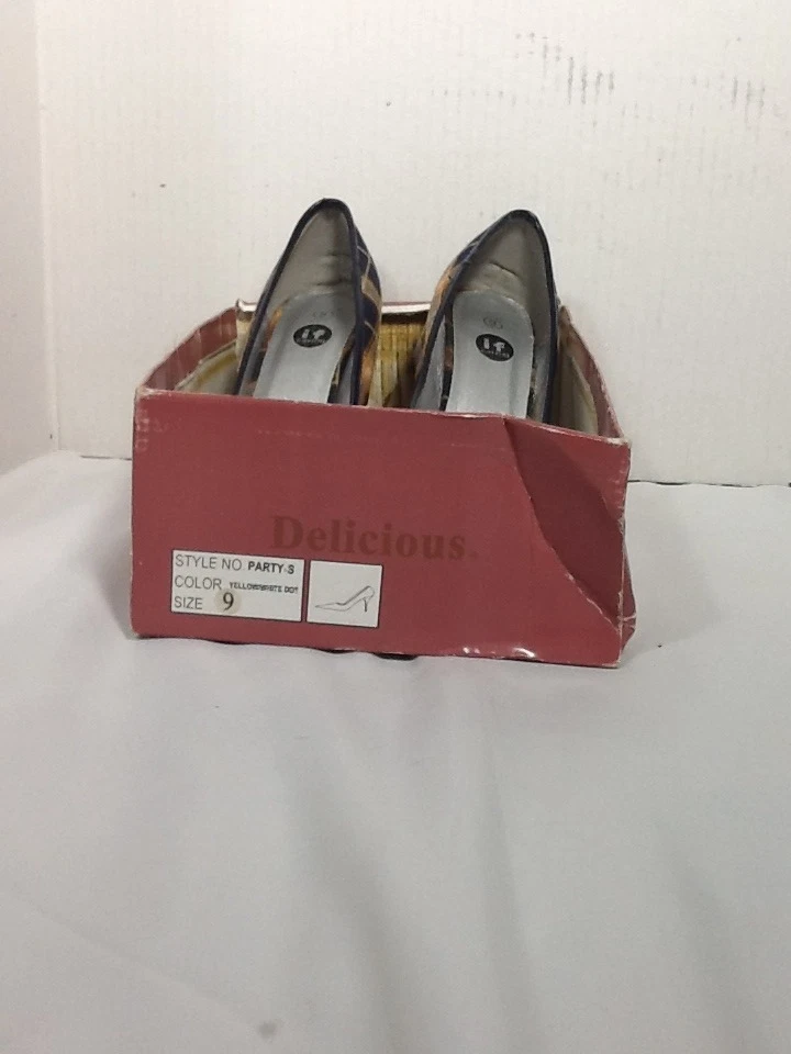 Tacones de aguja para mujer St729 Delicious If Carrini amarillo/azul a cuadros punta abierta talla 9 Foto 2 de 4