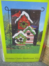 Meadow Creek Holiday Cheer Birdhouse Trio Christmas Garden Flag 12.5" x 18"