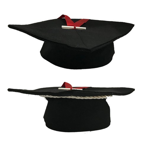 FESTA DI LAUREA cappello tocco 25x25cm in feltro nero+ fiocco+mini  pergamena | eBay