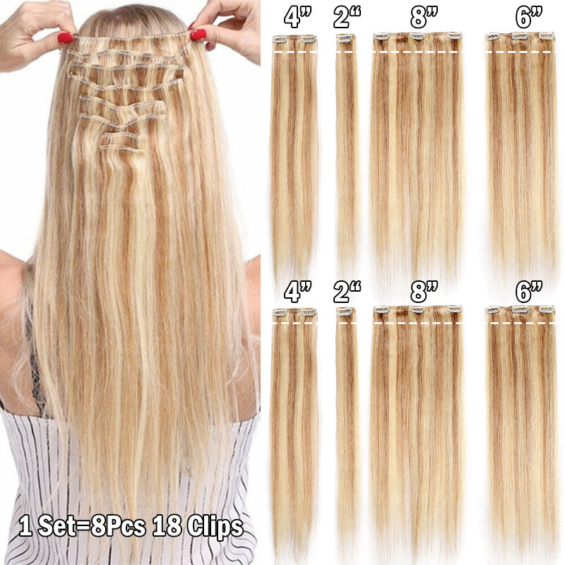 100% Clip In Remy Human Hair Extensions Full Head 8pcs Weft  display picture 1