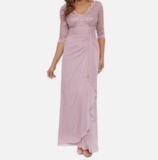 B A by Betsy Adam Women's Pink Sequins Lace Scalloped V-Neck Dress Size 4