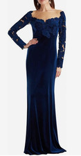 Tadashi Shoji Rhyne Embroidered Velvet Gown in Navy SZ 4 NWT