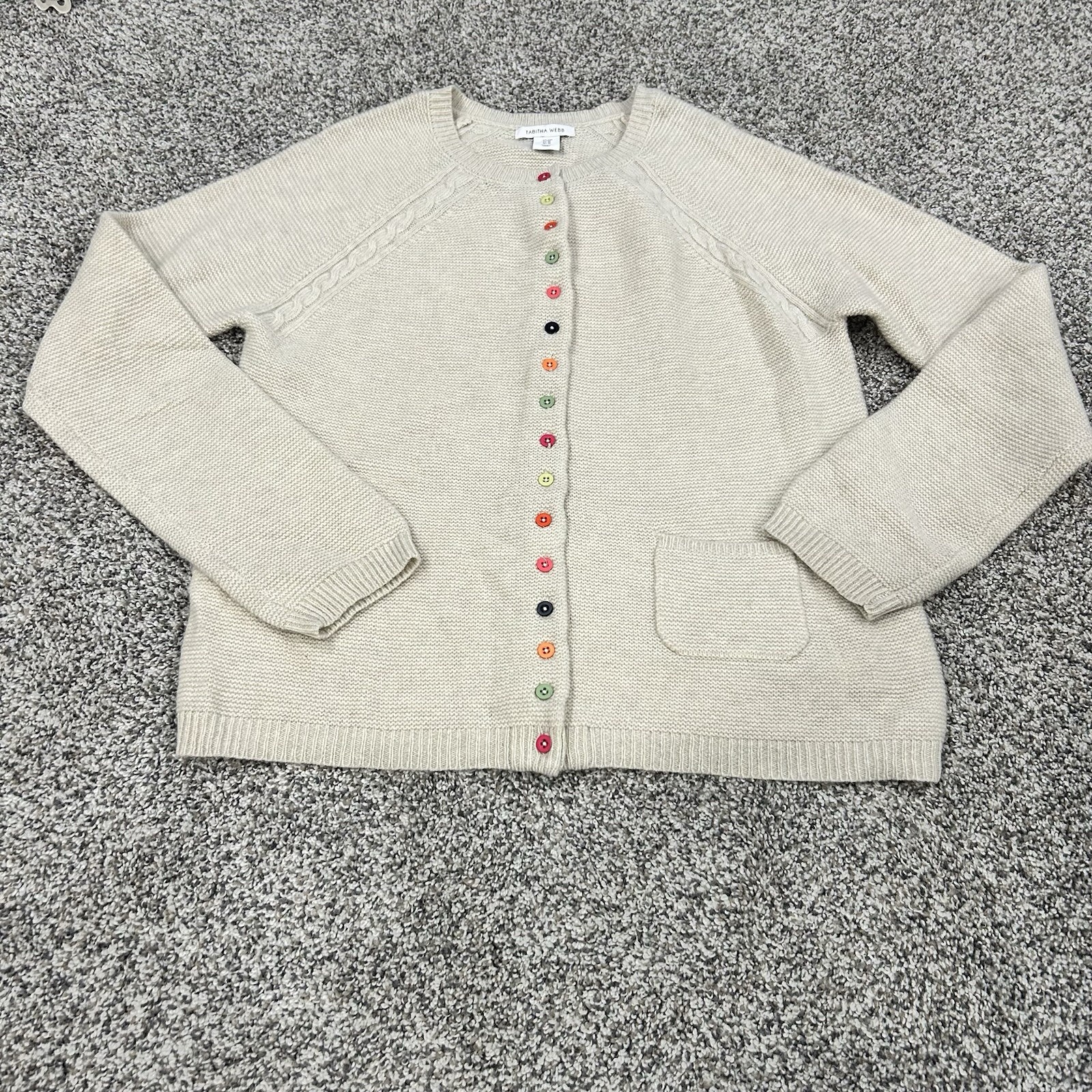 TABITHA WEBB Womens L Multicolor Button Front Cardigan Sweater Lambs Wool