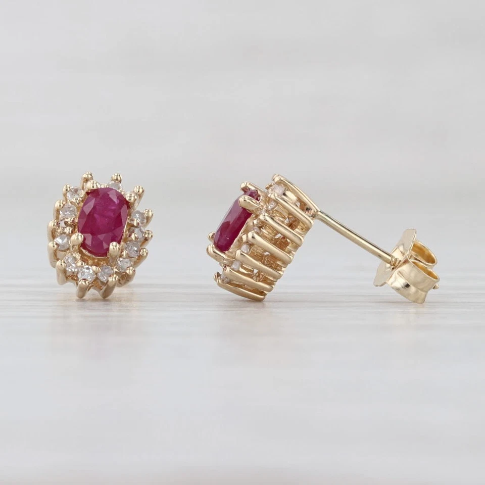 0.74ctw Ruby Diamond Halo Stud Earrings 14k Yellow Gold Studs - Image 2 of 4