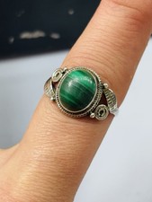 Vintage silver and malachite ring UK size T/U used