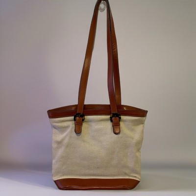 VTG Talbots Brown Genuine Leather Trim Bag Woven Satchel Shoulder Bag Handbag