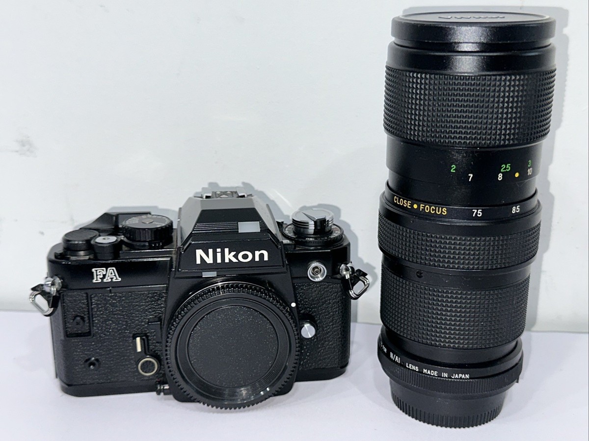 AS IS】Nikon FA Black 35mm SLR film camera body with Vivitar 75