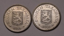 1956 & 1957 Finland 200 Markkaa Silver Coins (2)  KM# 42 gEF & AU