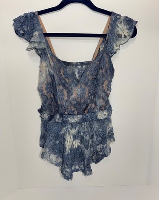 Absolute Angel Lace Top Size XS Sheer Floral Glitter Polyester Pullover V-Neck