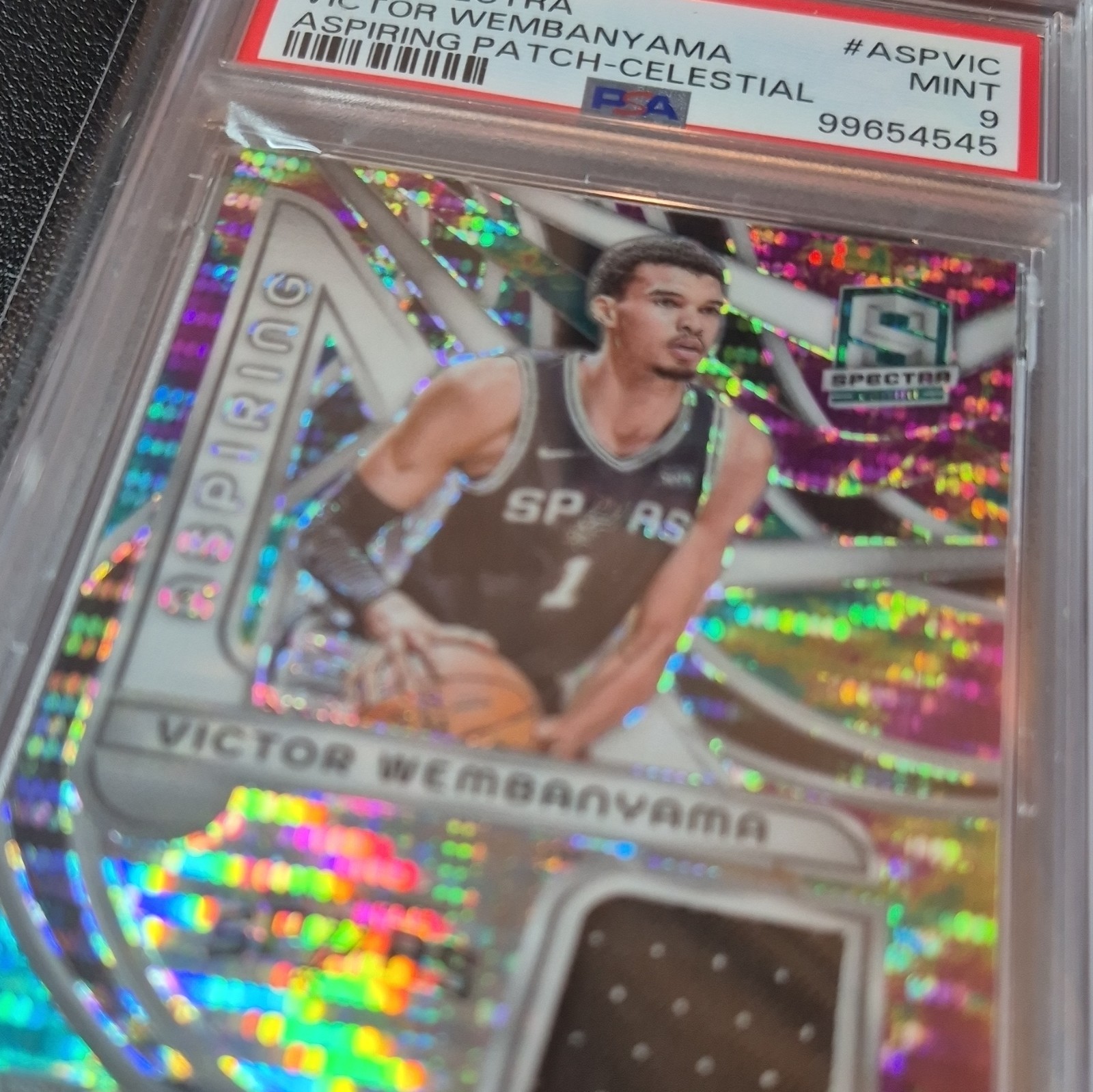 Panini Spectra 2023-24 Victor Wembanyama RC Aspiring Patches #ASP-VIC /99 PSA 9 view 6