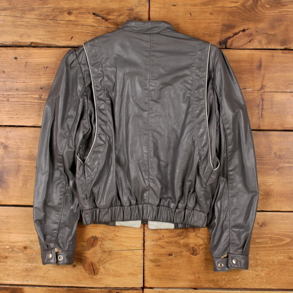 Chaqueta de Cuero Northside Vintage M Años 80 Bomber Hecha en EE. UU. Gris Para Mujer Foto 2 de 4