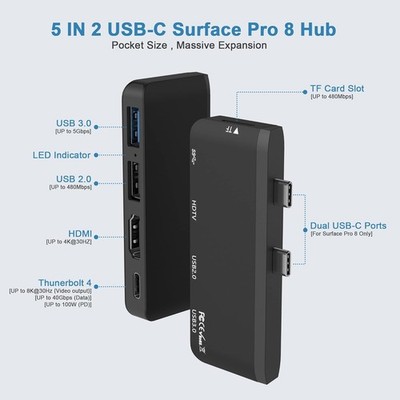 Surface Pro 8 USB C Hub Adapter Dual Monitor 4K HDMI Thunderbolt 4 SD Kartenslot