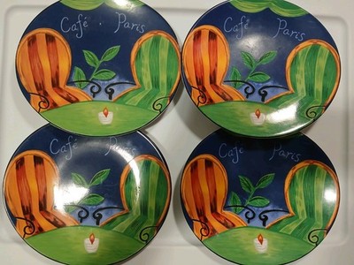 Vintage Sango ''Cafe Paris'' #4914 Salad Plates, Set of 4, 1994. Pre-owned 