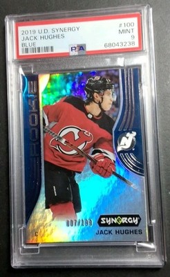 2019 JACK HUGHES  Upper Deck Synergy BLUE Rookie Card #100 #'d 7/199 PSA 9 Pop 9