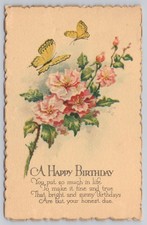 Vintage Happy Birthday Postcard with Butterflies and Flowers, Early 1900s