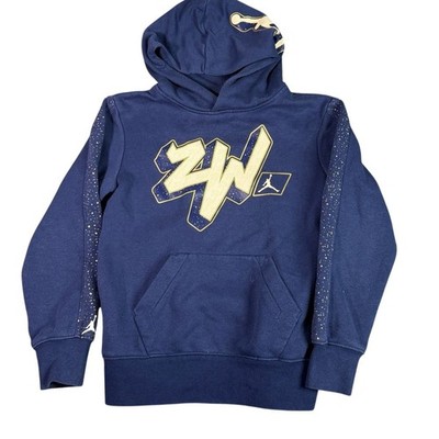 Jordan Zion Williamson Boy Hoodie Navy Blue Gold Graphic Pullover S 8-10
