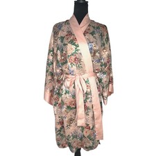Vtg 90s Victorias Secret Robe OS One Size Gold Label Pink Floral Satin Kimono