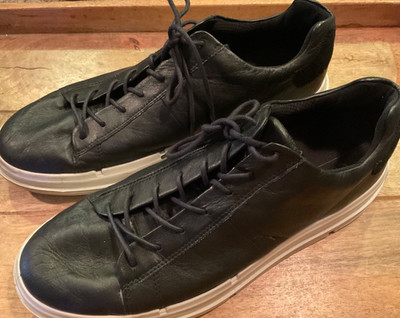 ECCO SOFT LACE UP LEATHER LIFESTYLE SNEAKERS ( MENS 11-11.5 ) BLACK PREOWNED