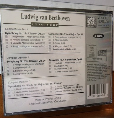 Beethoven - Bernstein Symphonies & Overtures (Symphonies: 1, 2, 3, 4, 7 Over...