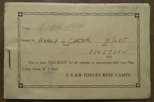 WWII US Air Forces' U.S.A.A.F. Rest Camp's Ticket Book Tickets 1-8, Missing #6