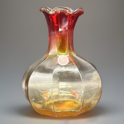 Tiara Exclusives Amberina Vase Ombré Red Orange Yellow Original Sticker Vintage