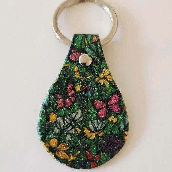 Butterflies Faux Leather Glitter Keychain Charm