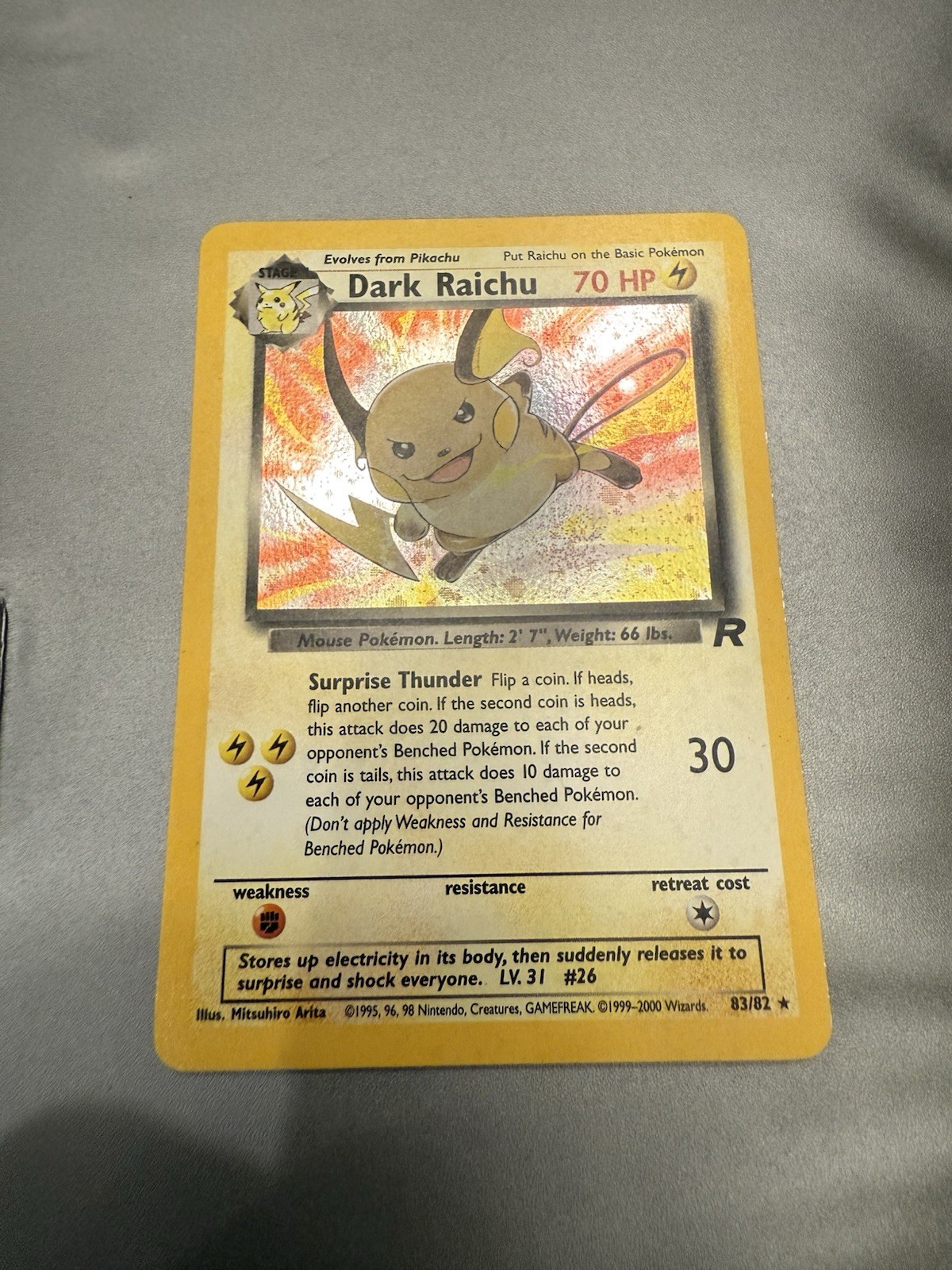 Dark Raichu Holo Card 83/82 Secret Rare Edition Near Mint Pokemon TCG