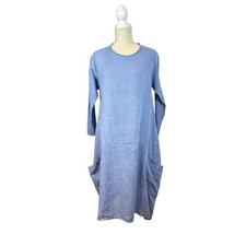 Gray Violet 100% Linen Lantern Dress Sz Small Blue 2 Pockets Artsy Lagenlook
