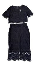 Express Two Piece Top Pencil Skirt Lined Black Lace Goth Witchy Size Small 2 New