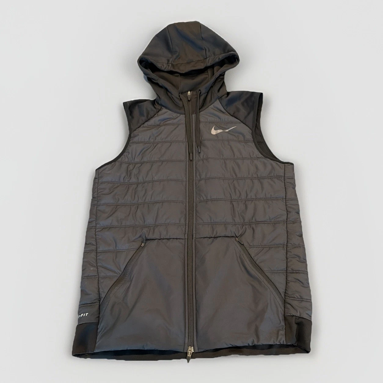 Nike Vest Mens M Black Dri-FIT Hooded Puffer Insulated Full Zip 864121-010