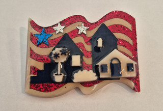 HOUSE PINS by LUCINDA Patriotic Brooch RED WHITE & BLUE
