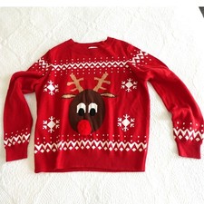 H  M Red Ugly Christmas Sweater / Reindeer / size M