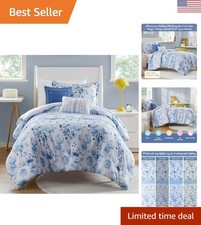 Charming Blue Floral Twin Comforter Set - 4 Pieces with Decorative Pillows