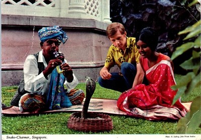 Vintage Postcard Singapore Snake Charmer John Hinde Posted Stamps