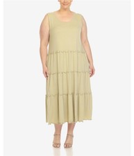 White Mark Womens Scoop Neck Tiered Midi Dress, Green, Plus Size, 1X