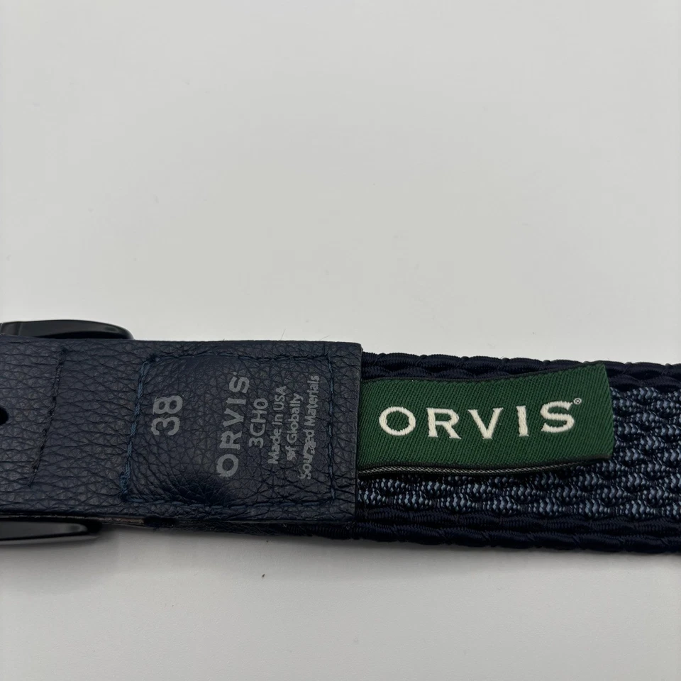 Cinturón tejido Orvis para hombre 38 negro azul tela elástica hebilla negra hecho en EE. UU. Foto 3 de 4