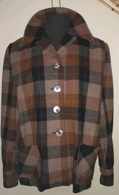 Vtg 40s 50s Brown Rust Wool USA Pendleton Plaid Womens Chore 49er Work Jacket XL