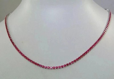 12Ct Round Lab Created Red Ruby Women's Tennis Necklace 14K White Gold Finish