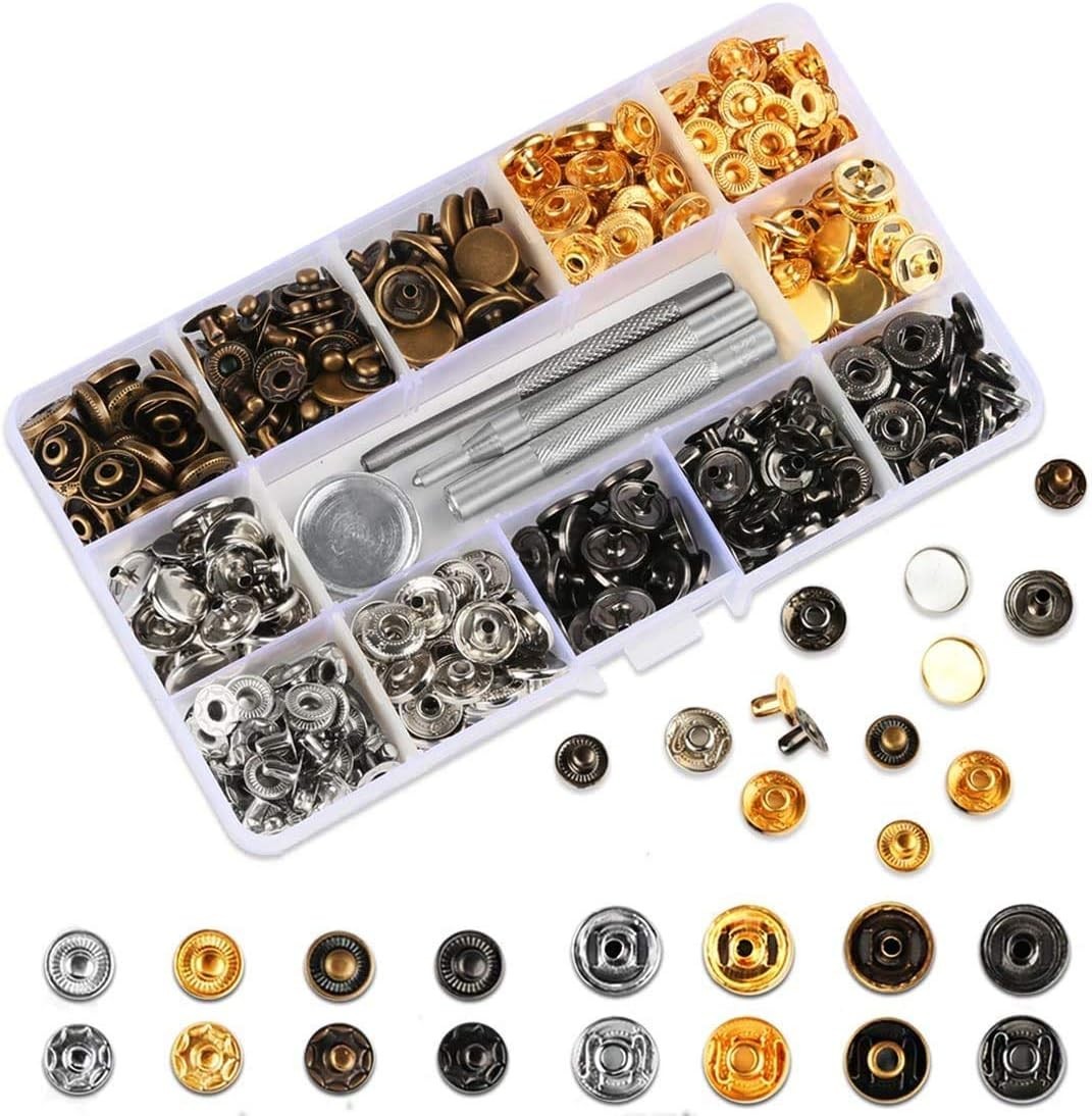 120Pcs Snap Fasteners Copper Bronze Snap Fasteners Purse Leather Wallet Crafts