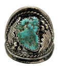 Vintage Navajo Sterling Silver Blue Turquoise Feather Ring Size 9.5