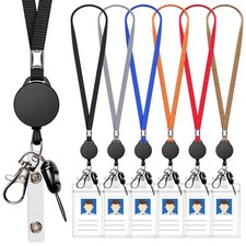 6 Pack Retractable Badge Lanyards and ID 6 Retractable, Multi-color