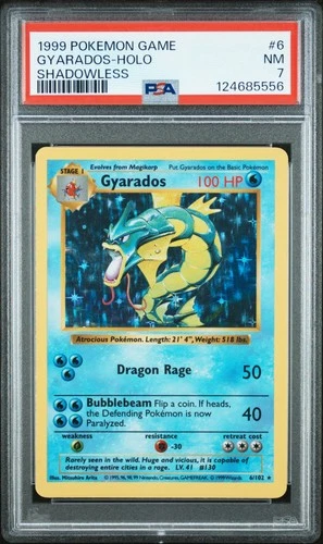 1999 POKEMON GAME SHADOWLESS #6 GYARADOS-HOLO PSA 7